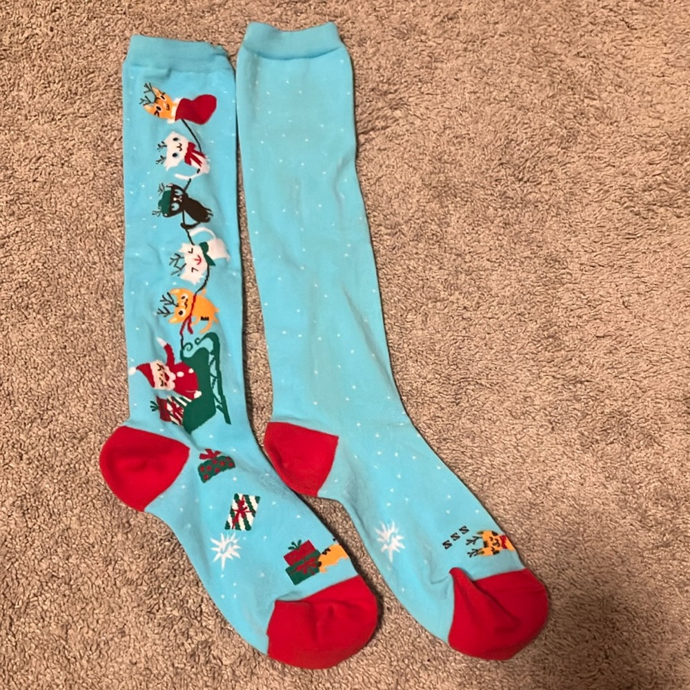 Knee high Santa and cat socks